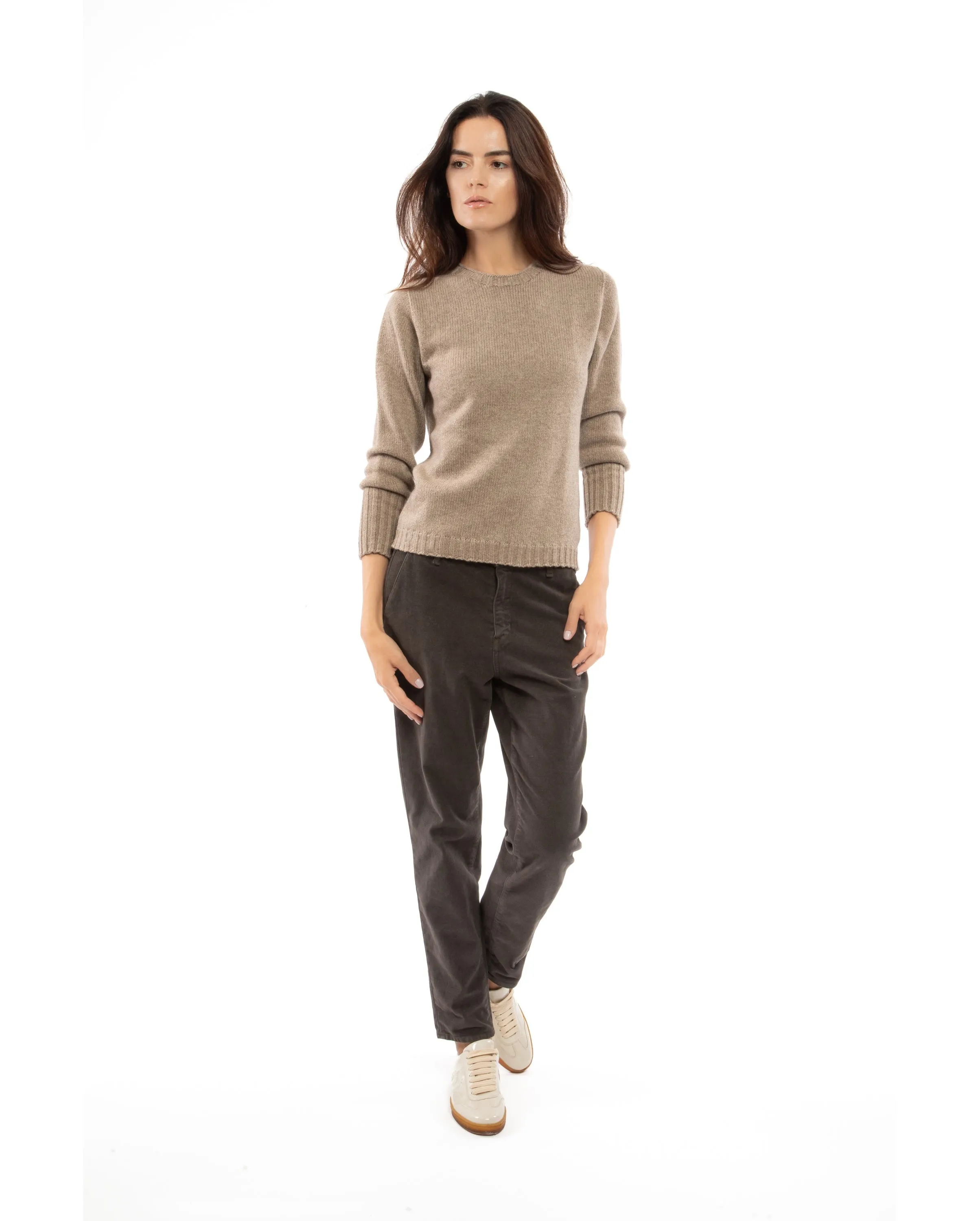 NEW FALL 24 - Women's Pure Cashmere Crew Neck Sweater Melange Gray