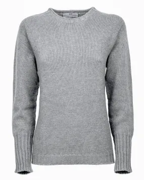 NEW FALL 24 - Women's Pure Cashmere Crew Neck Sweater Melange Gray