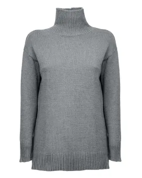 NEW FALL 24 - Women's Wool & Cashmere Funnel Neck Sweater Dark Gray