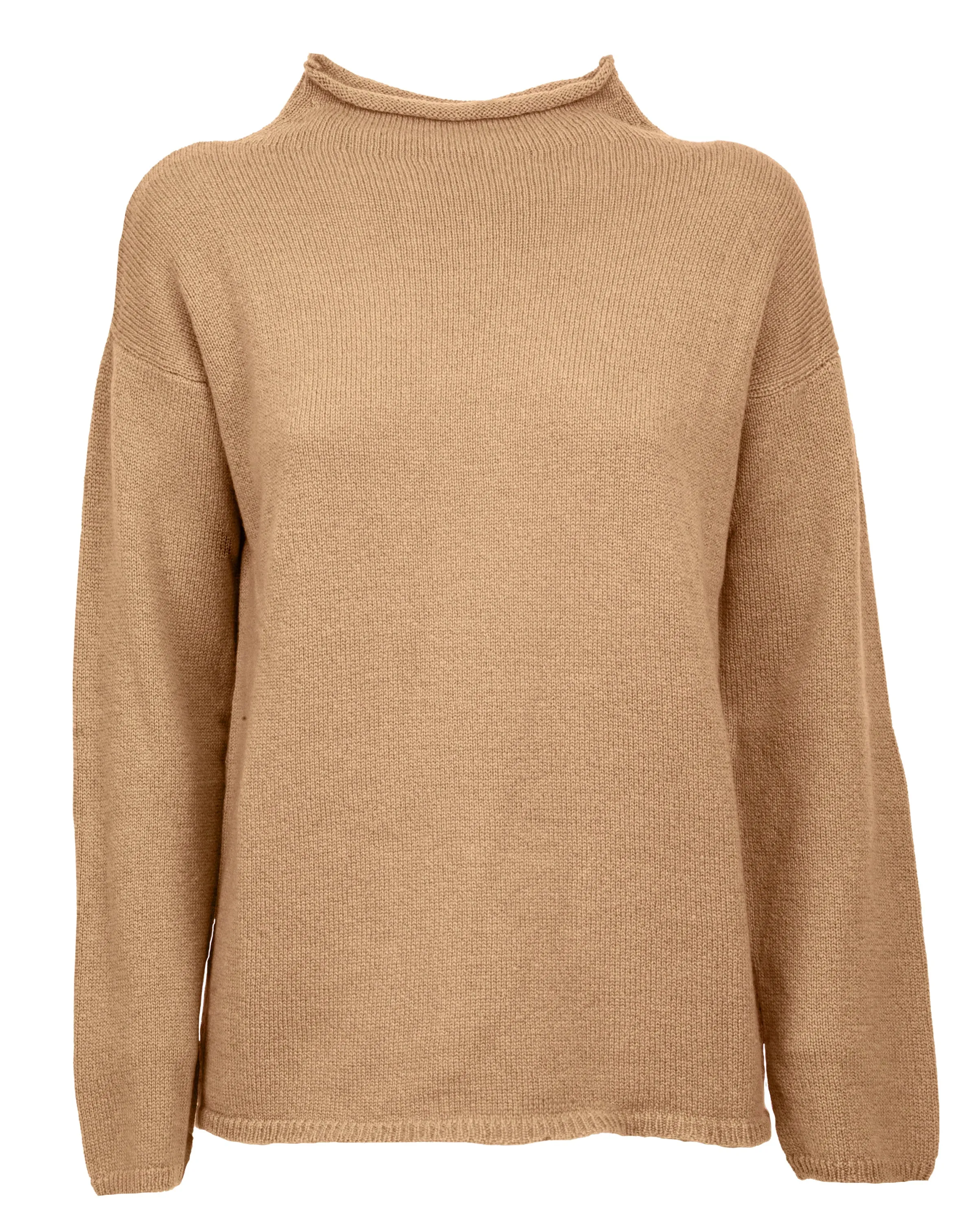 NEW FALL 24 - Women's Woold & Cashmere Wide Funnel Neck Sweater Camel
