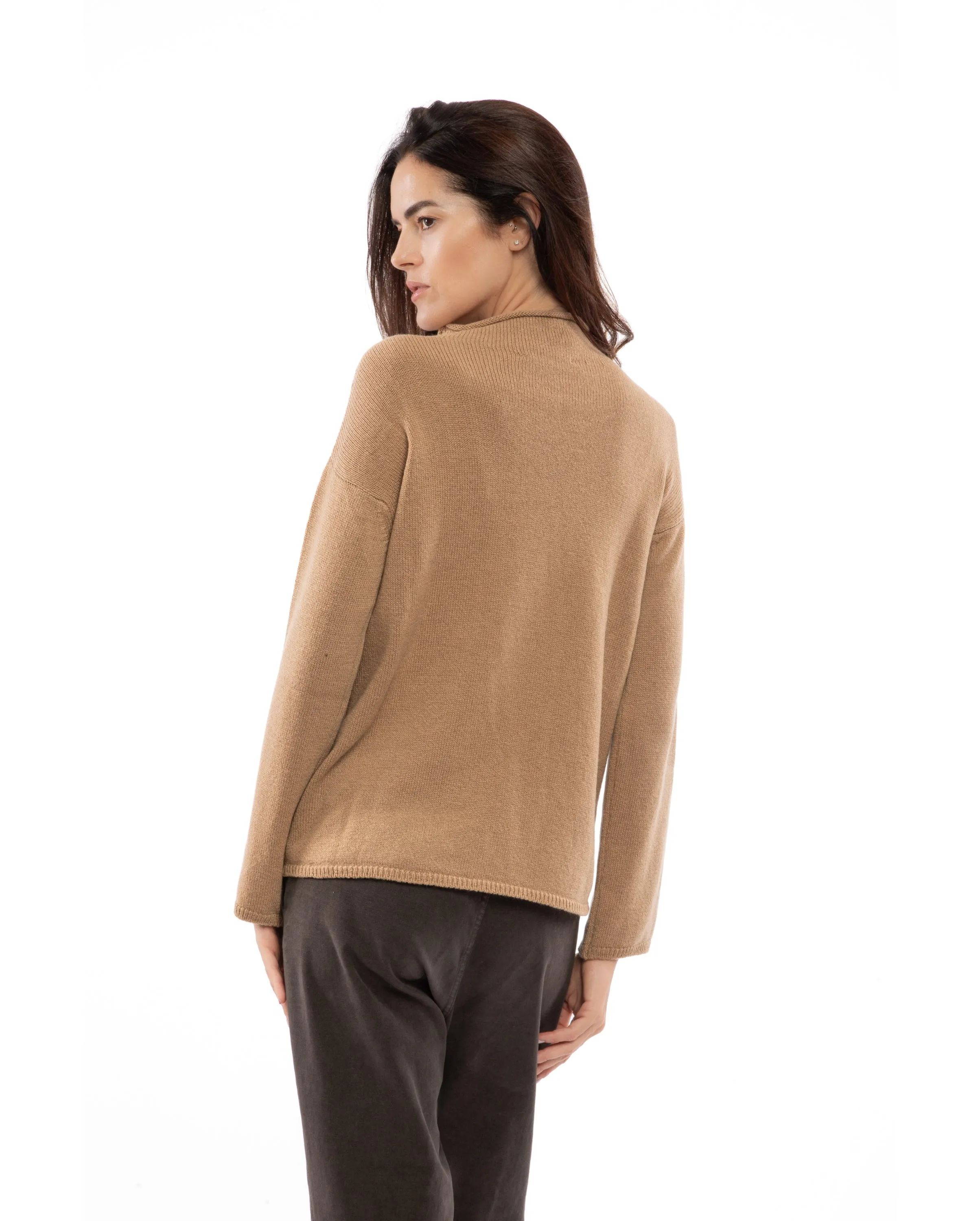 NEW FALL 24 - Women's Woold & Cashmere Wide Funnel Neck Sweater Camel
