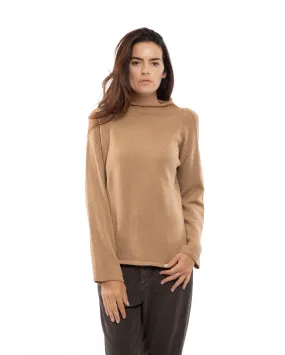 NEW FALL 24 - Women's Woold & Cashmere Wide Funnel Neck Sweater Camel