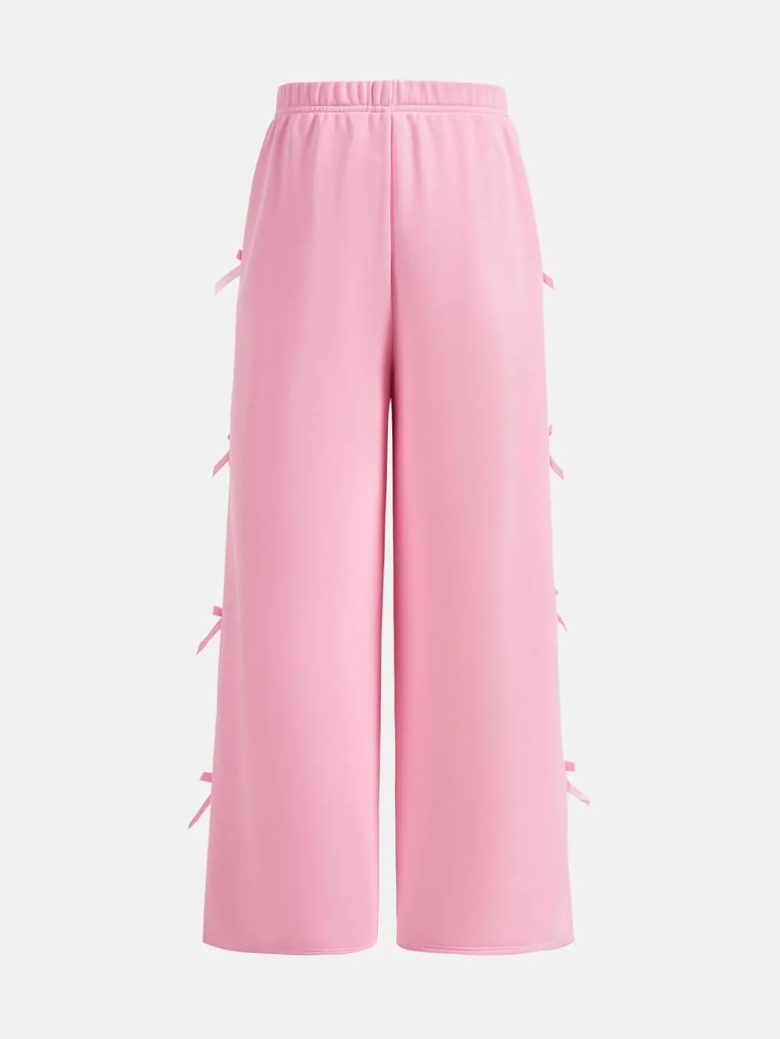 OYOANGLE Girl's Cute Bow Side Elastic Waist Sweatpants Y2K Straight Leg Trousers with Pocket