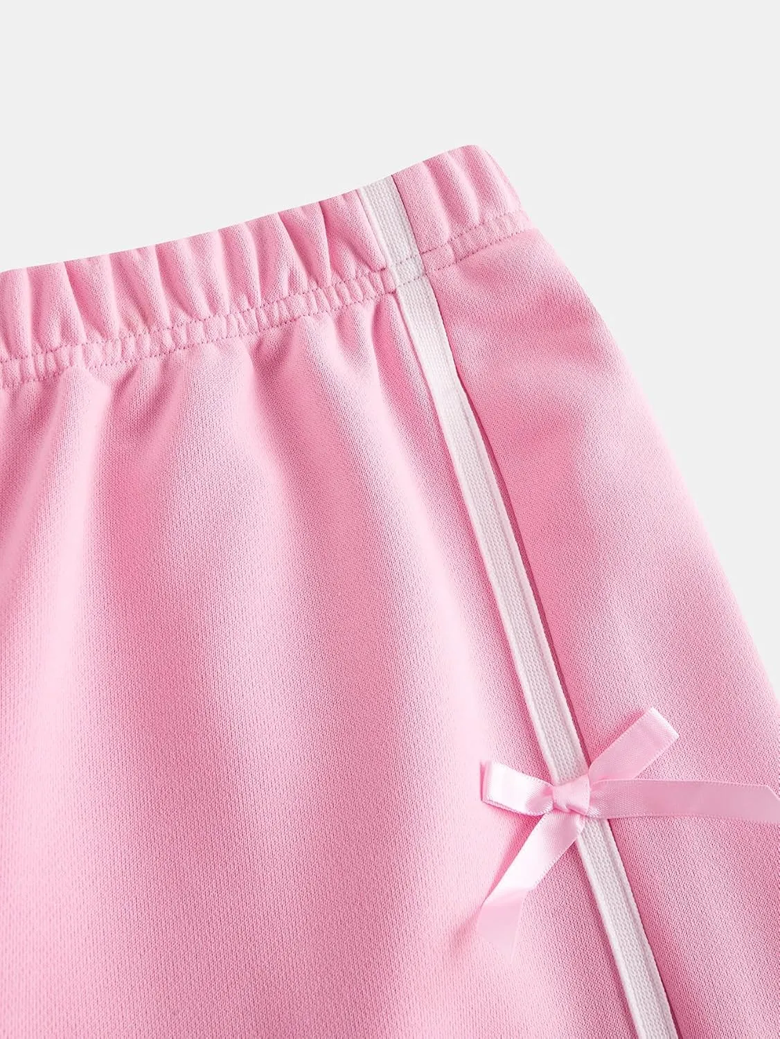 OYOANGLE Girl's Cute Bow Side Elastic Waist Sweatpants Y2K Straight Leg Trousers with Pocket