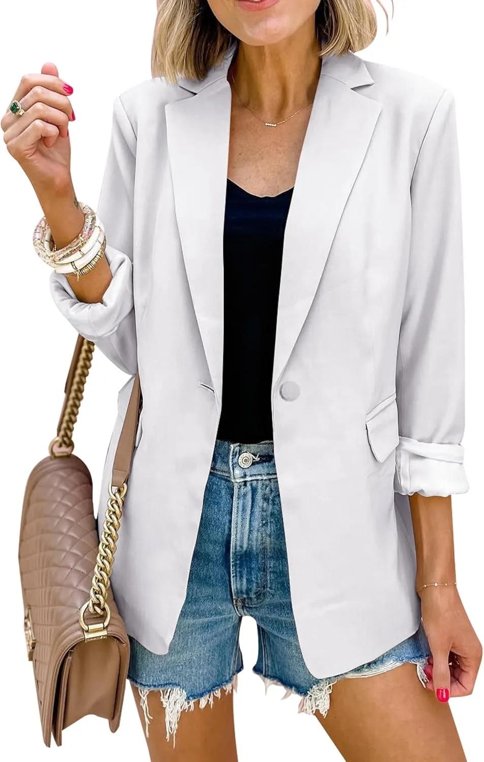 PRETTYGARDEN Women's Casual Blazers Long Sleeve Open Front Button Work Office Blazer Jackets with Pockets