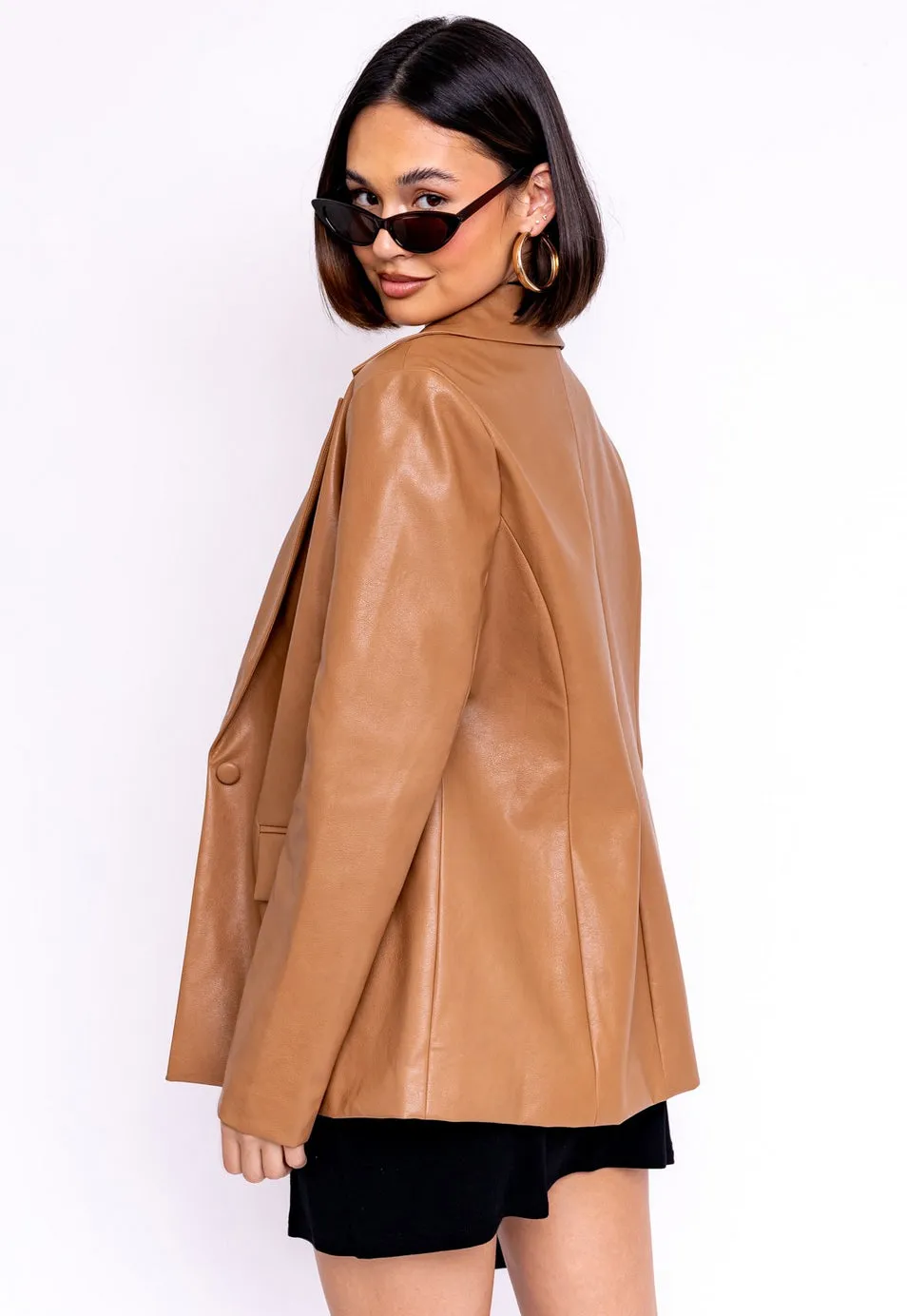 RESTOCKED! Camel Vegan Leather Blazer Jacket