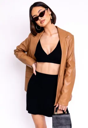 RESTOCKED! Camel Vegan Leather Blazer Jacket