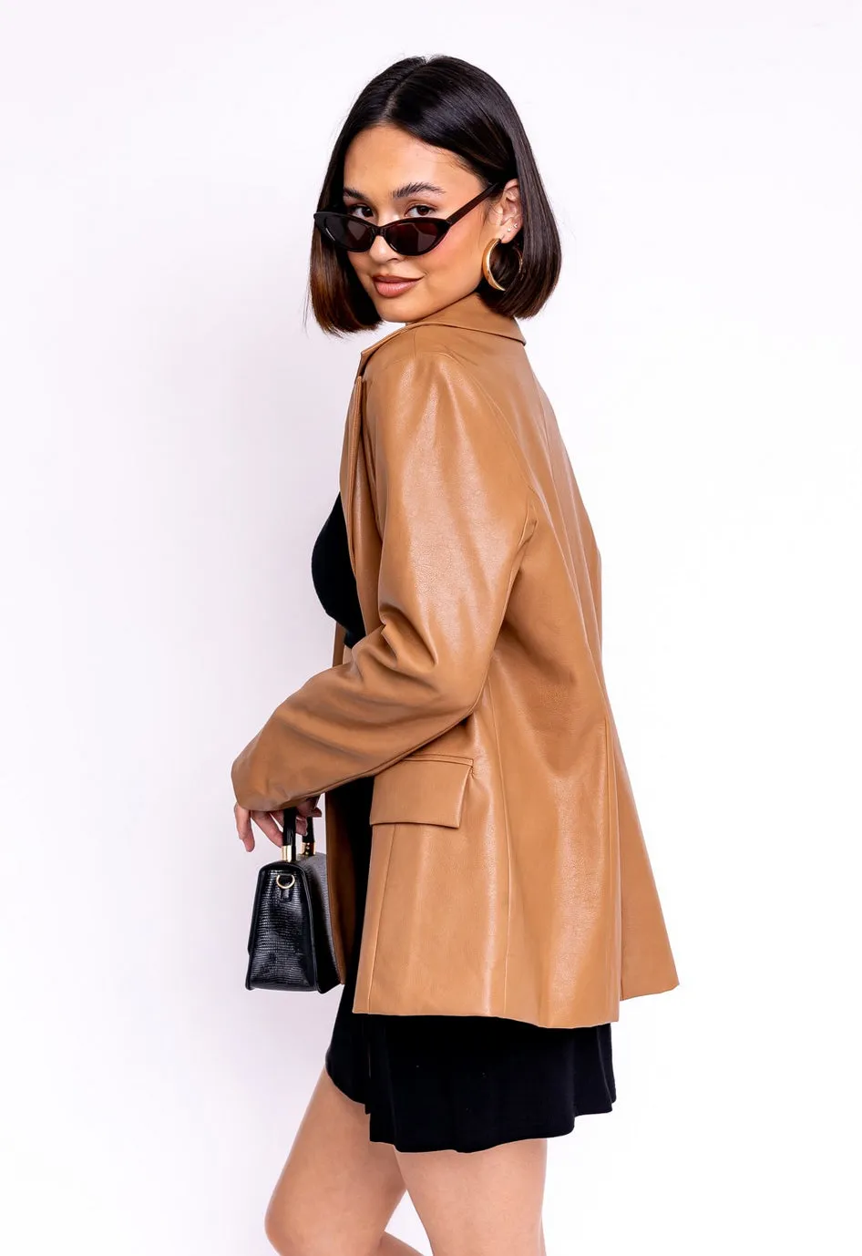 RESTOCKED! Camel Vegan Leather Blazer Jacket