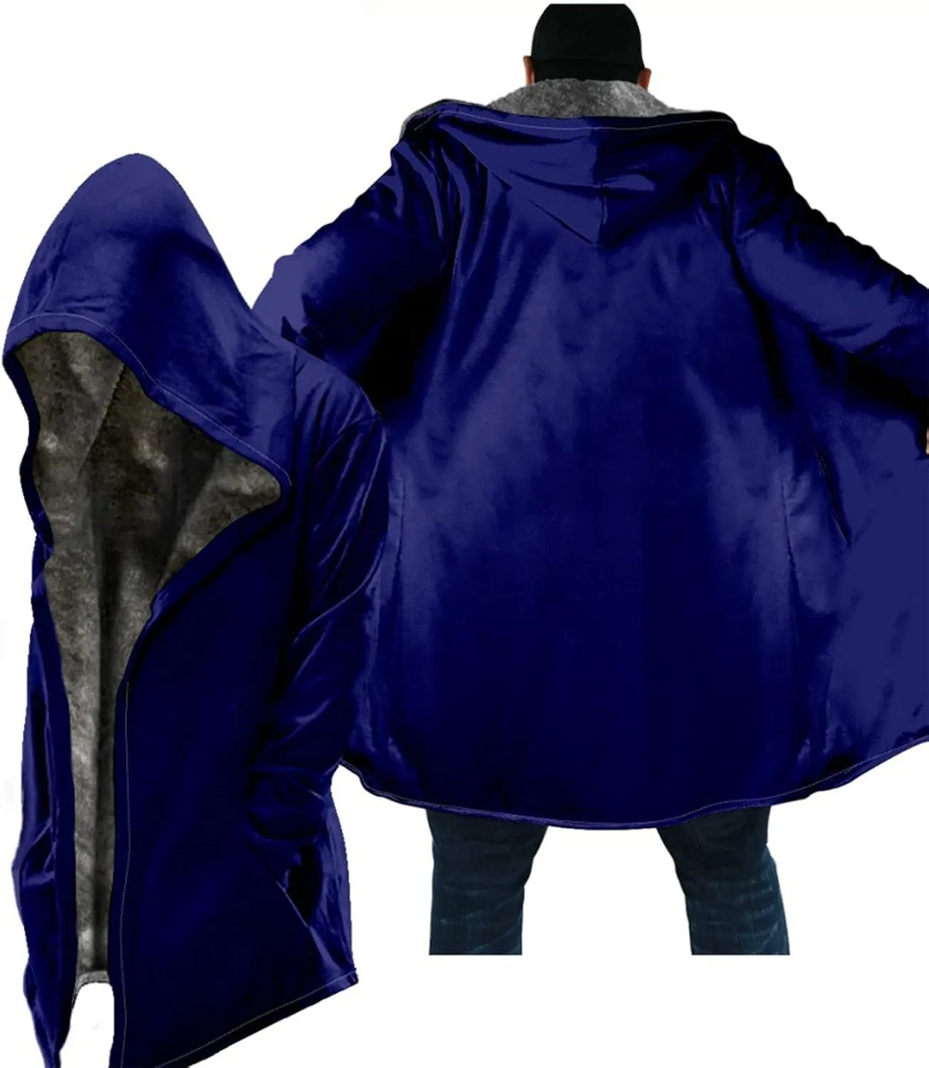 RTTUIOP Sherpa Jacket Men Warm Hoodies Zip Up Fleece Lined Winter Jackets Long Sleeve Cyberpunk Jacket Overcoat With Pockets