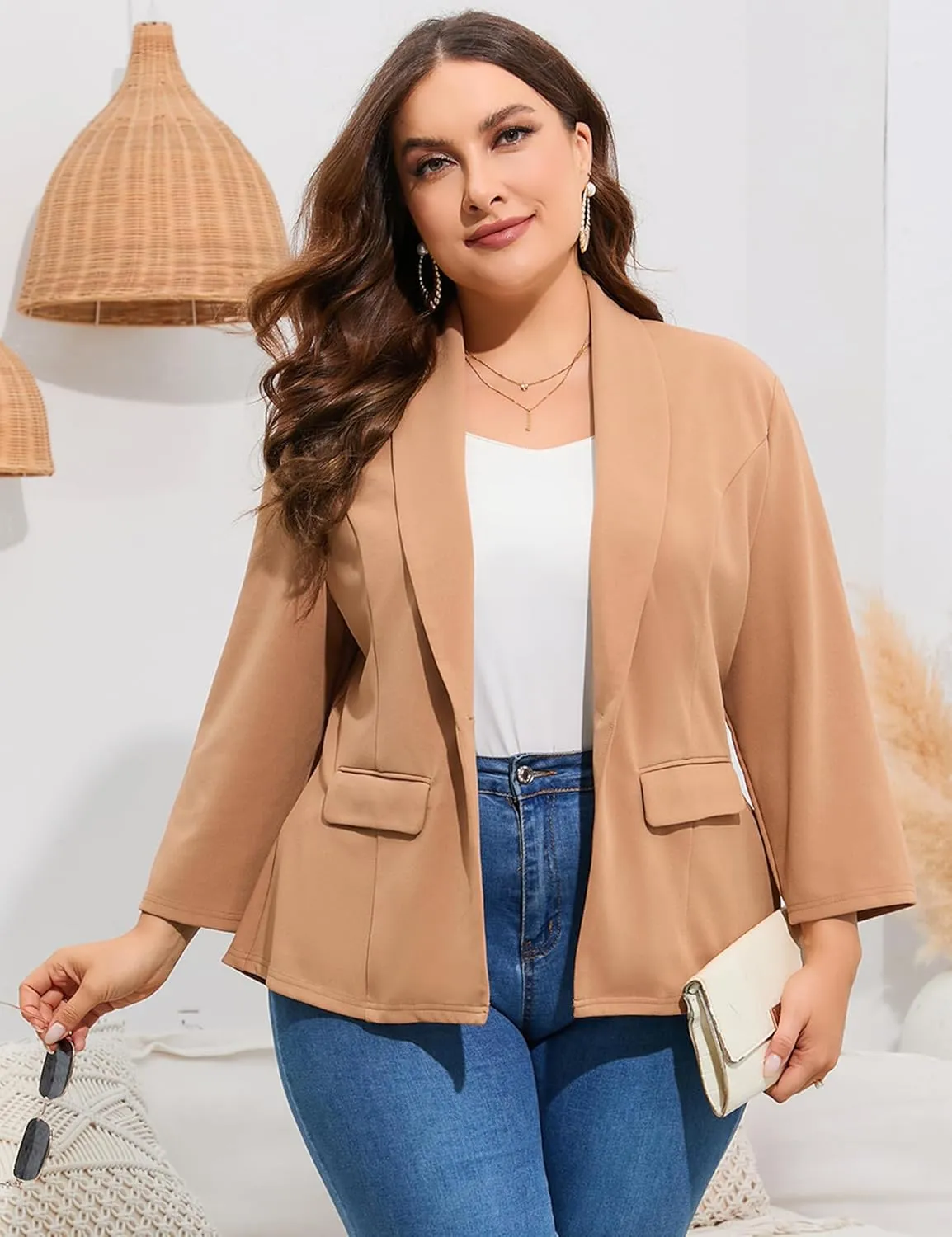 ShopWonder Women's Plus Size Casual Blazers Open Front Work Office Jackets Blazer with Pockets