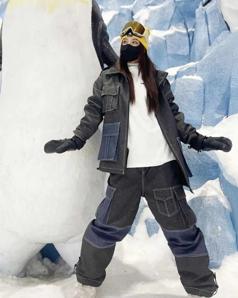 Ski Wear Windproof Jean Snow Jackets & Pants Suit (Sold Separately)