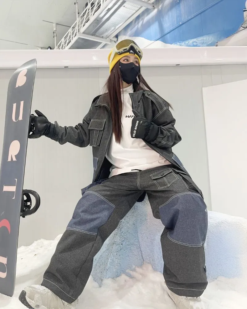 Ski Wear Windproof Jean Snow Jackets & Pants Suit (Sold Separately)