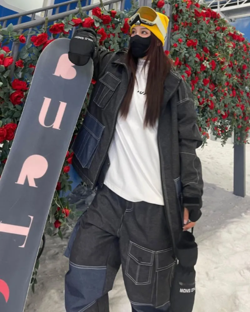Ski Wear Windproof Jean Snow Jackets & Pants Suit (Sold Separately)