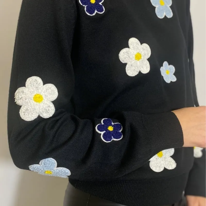 Soft Girl Embroidery Flower Sweater