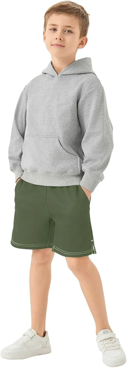 Solid Color Boys Athletic Shorts Lightweight Kids Active Soccer Shorts with Pockets