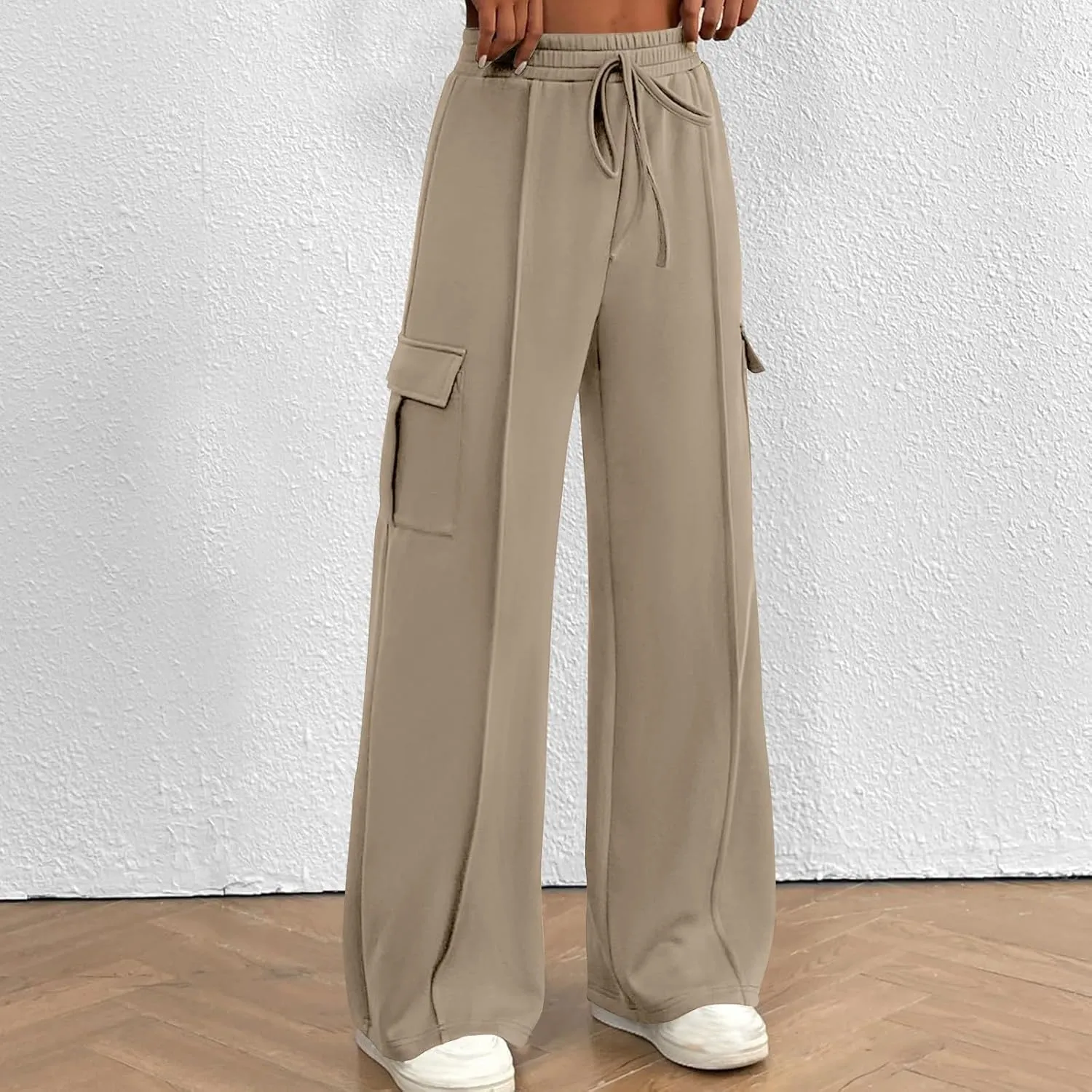 TANGNADE Womens Baggy Sweatpants Wide Leg Elastic Waisted Sweat Pants Cozy Casual Jogger Trouser Yoga Pants Pockets