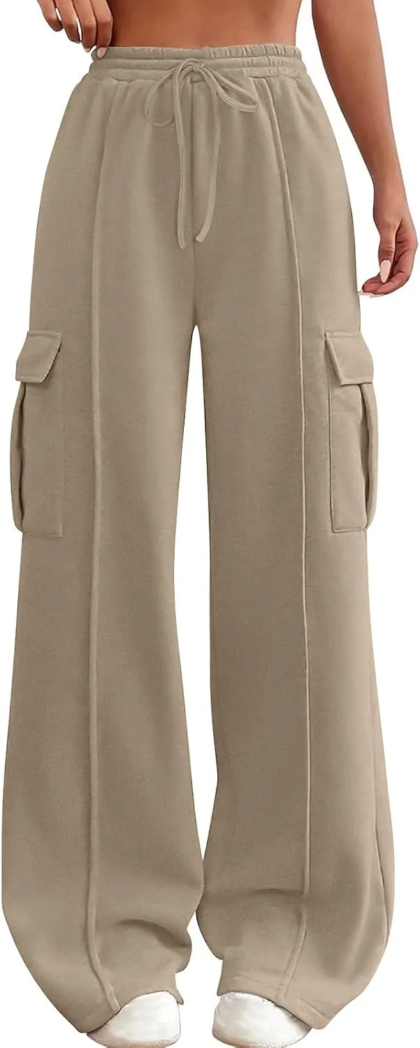 TANGNADE Womens Baggy Sweatpants Wide Leg Elastic Waisted Sweat Pants Cozy Casual Jogger Trouser Yoga Pants Pockets