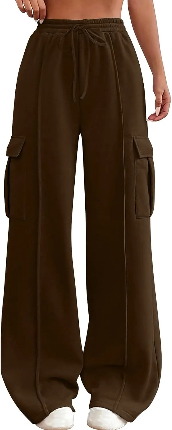 TANGNADE Womens Baggy Sweatpants Wide Leg Elastic Waisted Sweat Pants Cozy Casual Jogger Trouser Yoga Pants Pockets