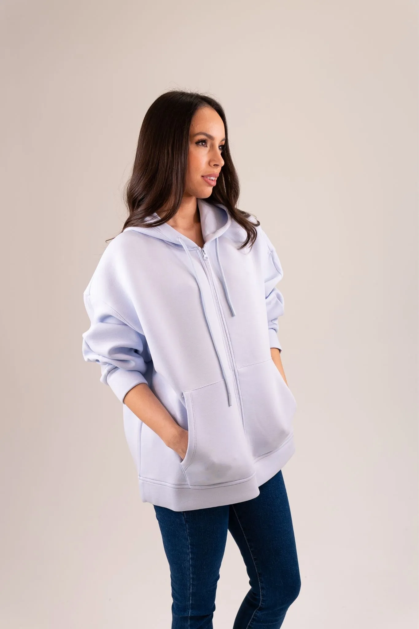 Taylor Zip Up Hoodie In Sky Blue