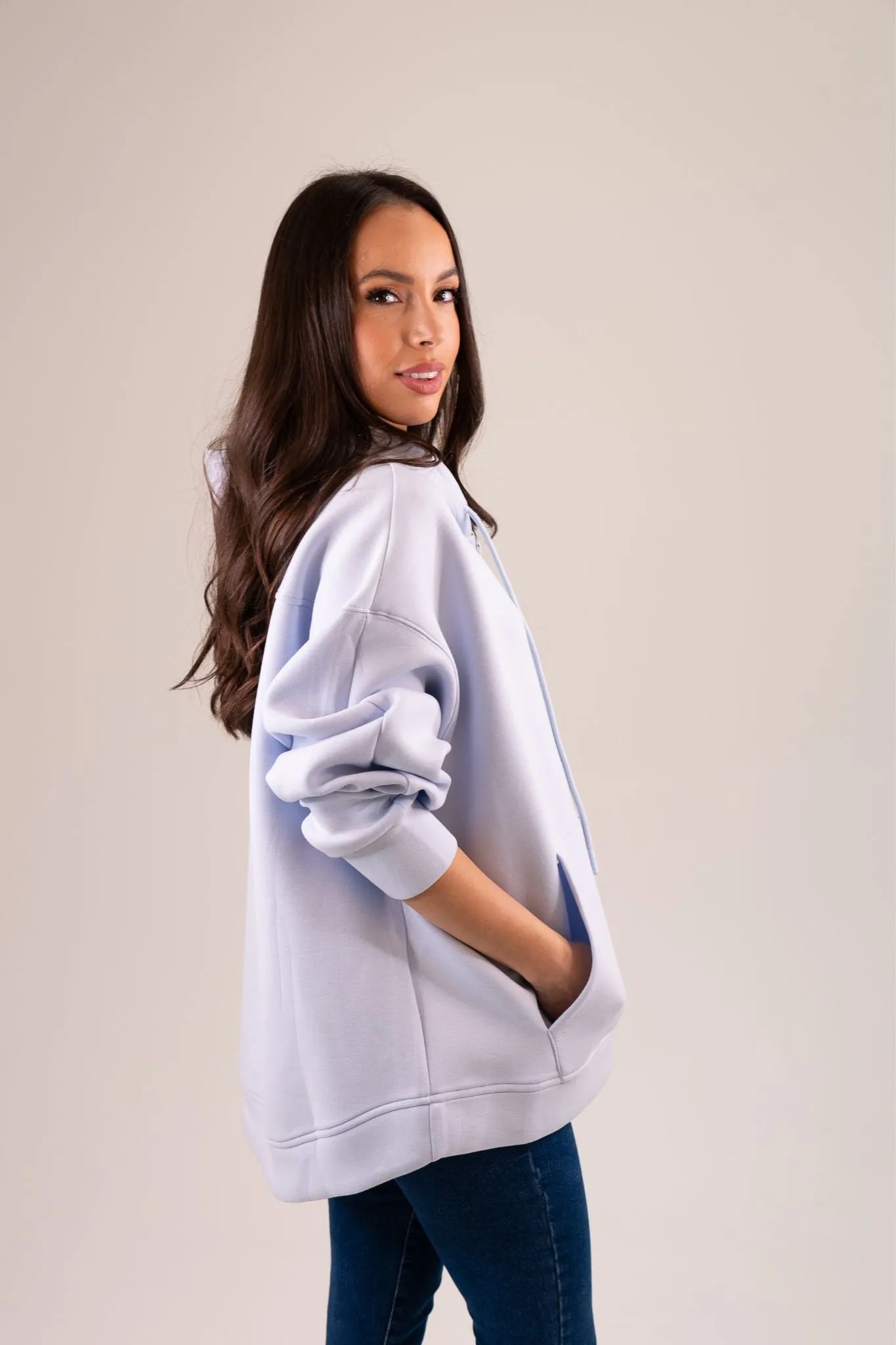 Taylor Zip Up Hoodie In Sky Blue