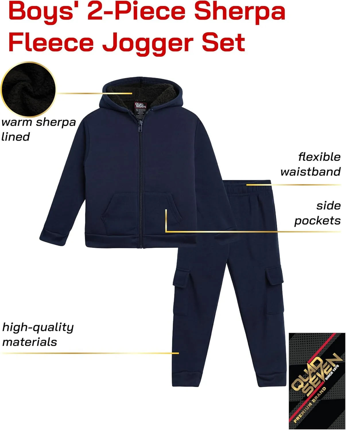 Toddler Boys' Sherpa Fleece Jogger Set - 2 Piece Basic Cozy Sherpa Lined Hoodie and Cargo Sweatpants (Sizes: 2T-7)