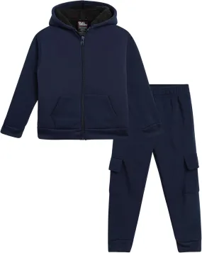 Toddler Boys' Sherpa Fleece Jogger Set - 2 Piece Basic Cozy Sherpa Lined Hoodie and Cargo Sweatpants (Sizes: 2T-7)