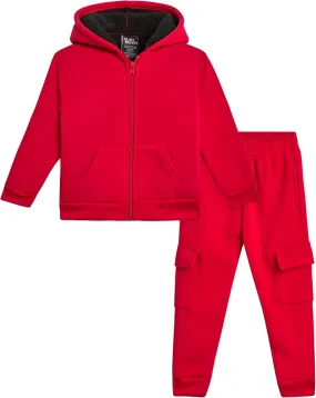Toddler Boys' Sherpa Fleece Jogger Set - 2 Piece Basic Cozy Sherpa Lined Hoodie and Cargo Sweatpants (Sizes: 2T-7)