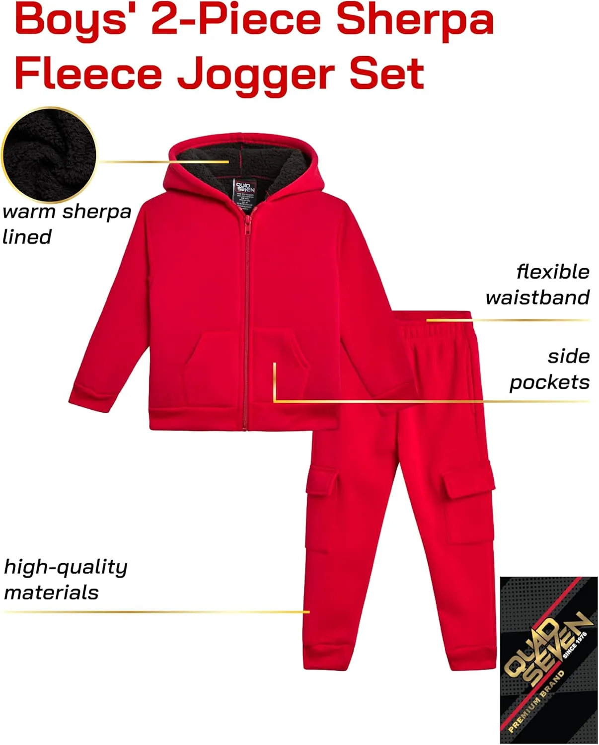 Toddler Boys' Sherpa Fleece Jogger Set - 2 Piece Basic Cozy Sherpa Lined Hoodie and Cargo Sweatpants (Sizes: 2T-7)