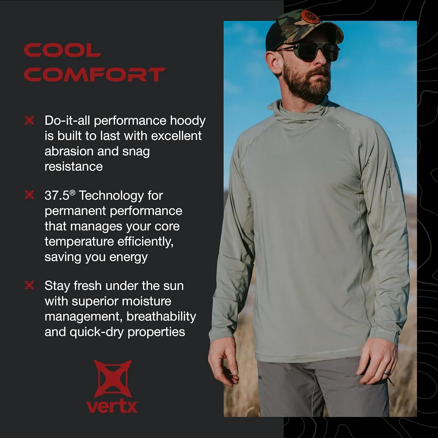 Vertx Men's Full Sun Hoody with Protection, Outdoor Performance Hoodie, Moisture-Wicking, Quick-Dry