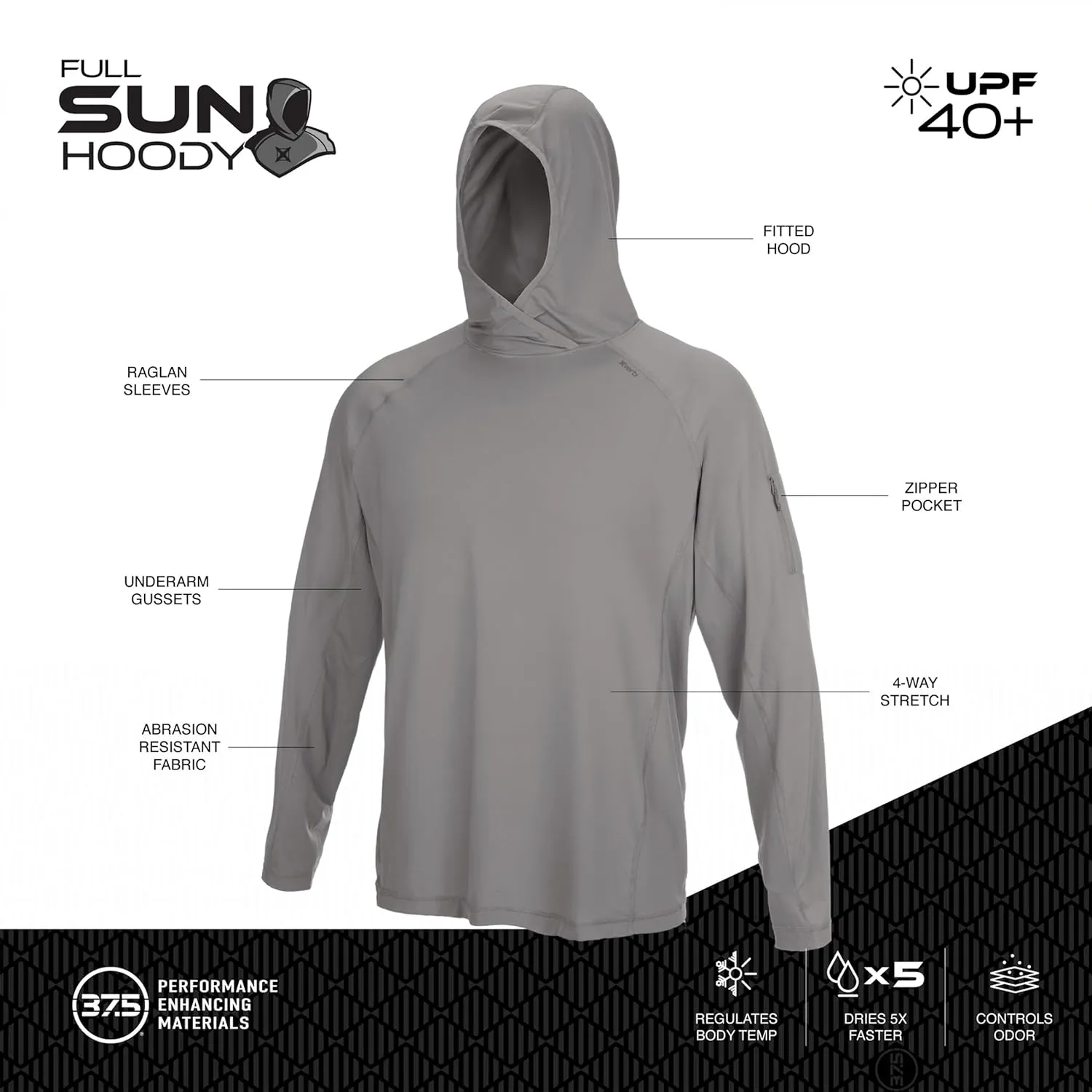 Vertx Men's Full Sun Hoody with Protection, Outdoor Performance Hoodie, Moisture-Wicking, Quick-Dry