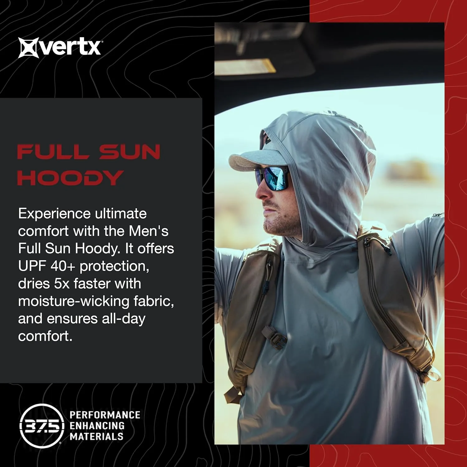Vertx Men's Full Sun Hoody with Protection, Outdoor Performance Hoodie, Moisture-Wicking, Quick-Dry