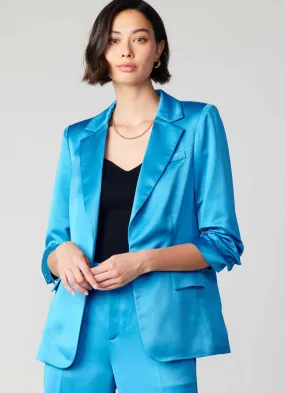 Vivid Sky Blue Satin Boyfriend Blazer