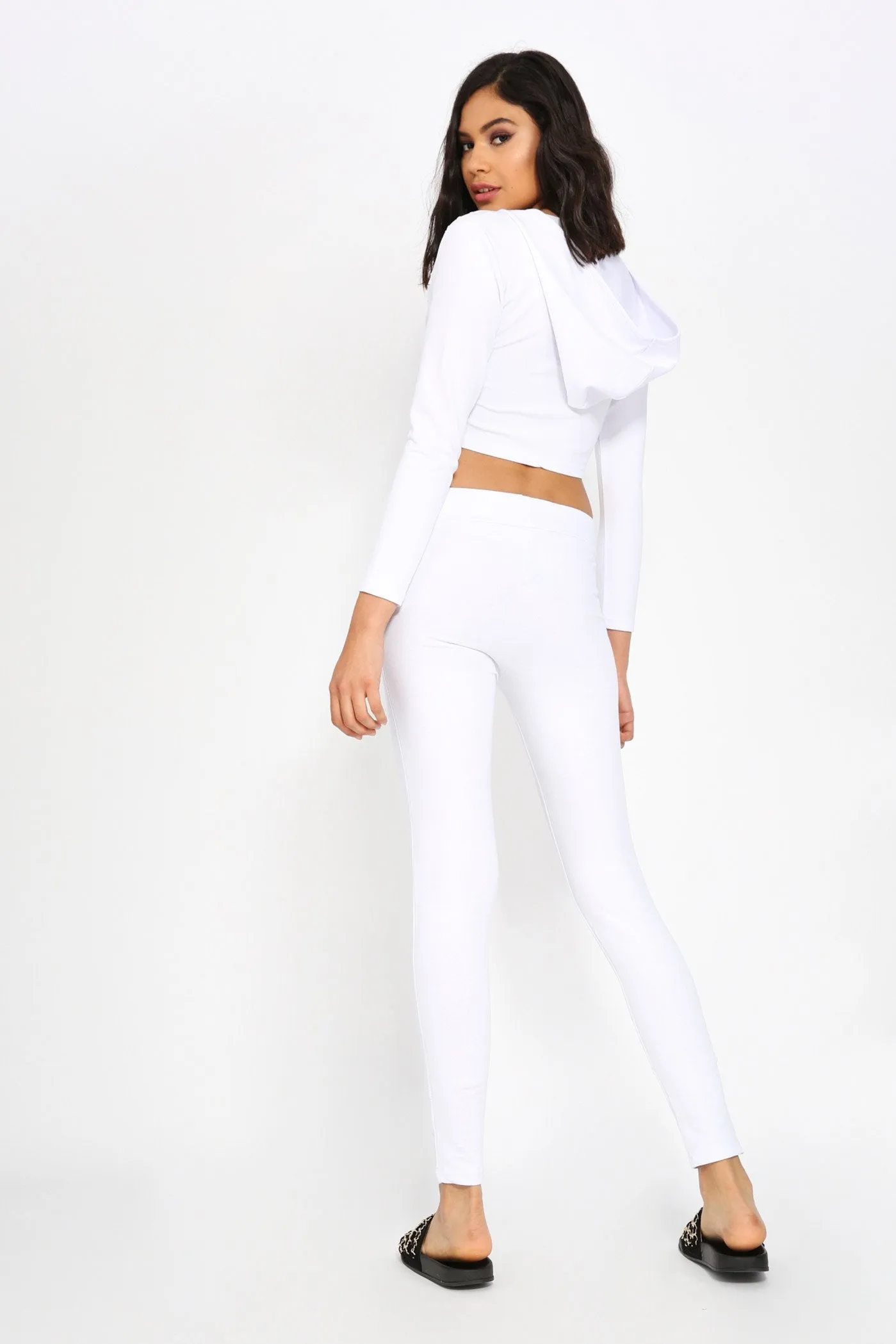 White Ripped Cropped V Neck Hoodie