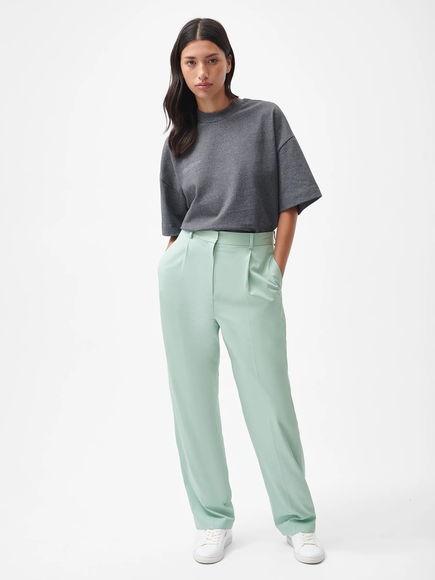Women's Organic Cotton Tailored Trousers—Eucalyptus Blue