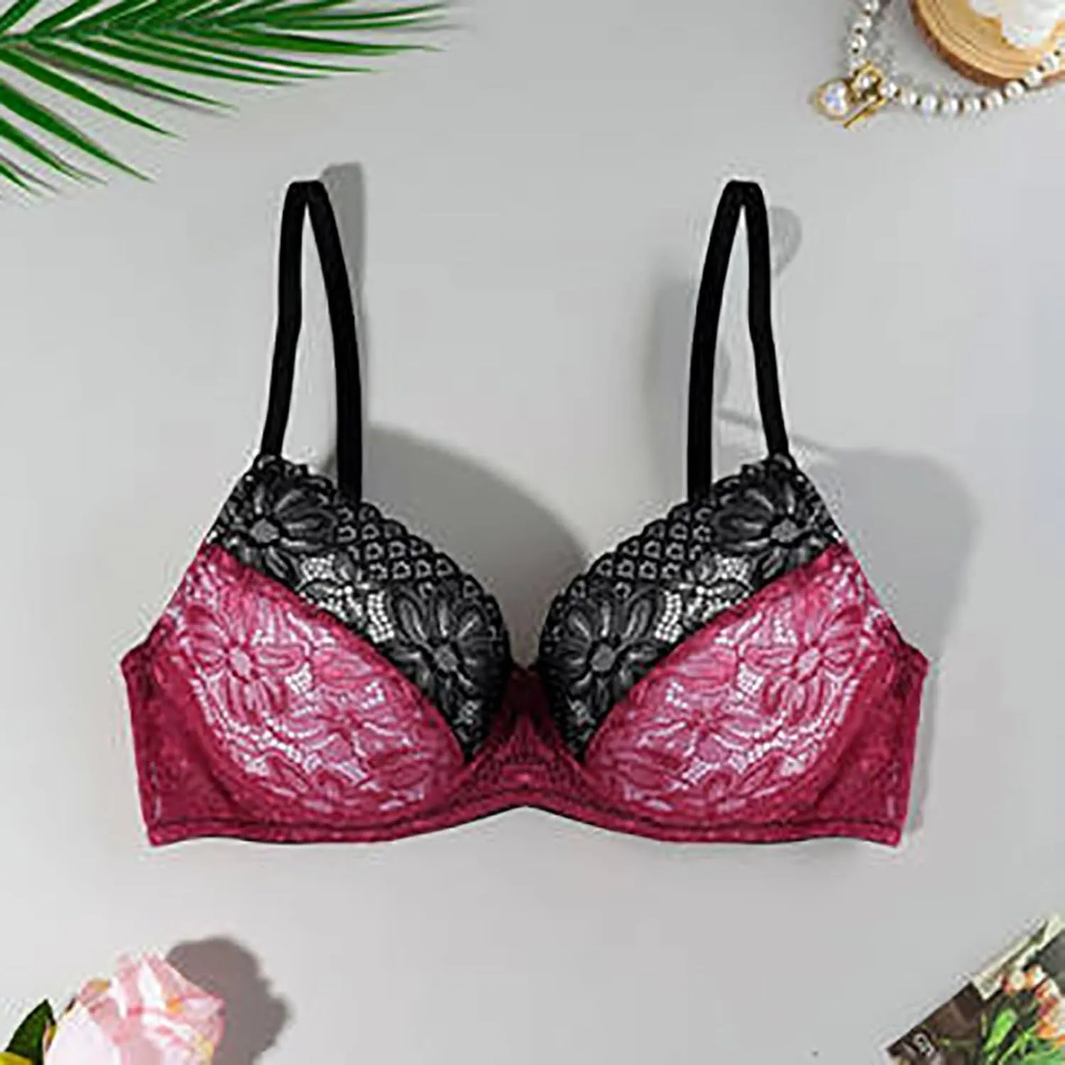 Womens Sexy Lace Bras Plus Size Full Coverage Push Up Lightweight Bra Breathable Comfort Everyday Bralette