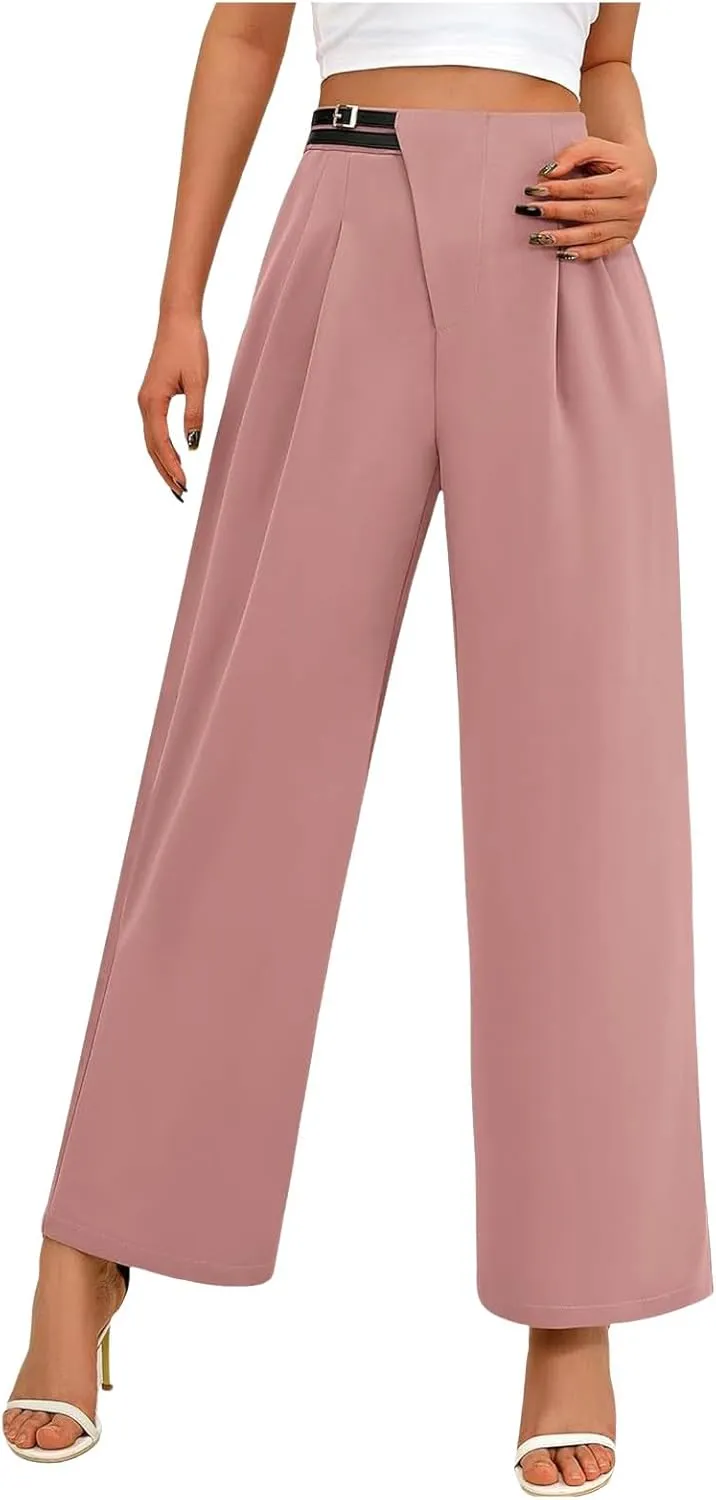 Women's Wide Leg Pants Dressy High Waisted Business Casual Work Office Suit Palazzo Long Straight Pant Trousers​