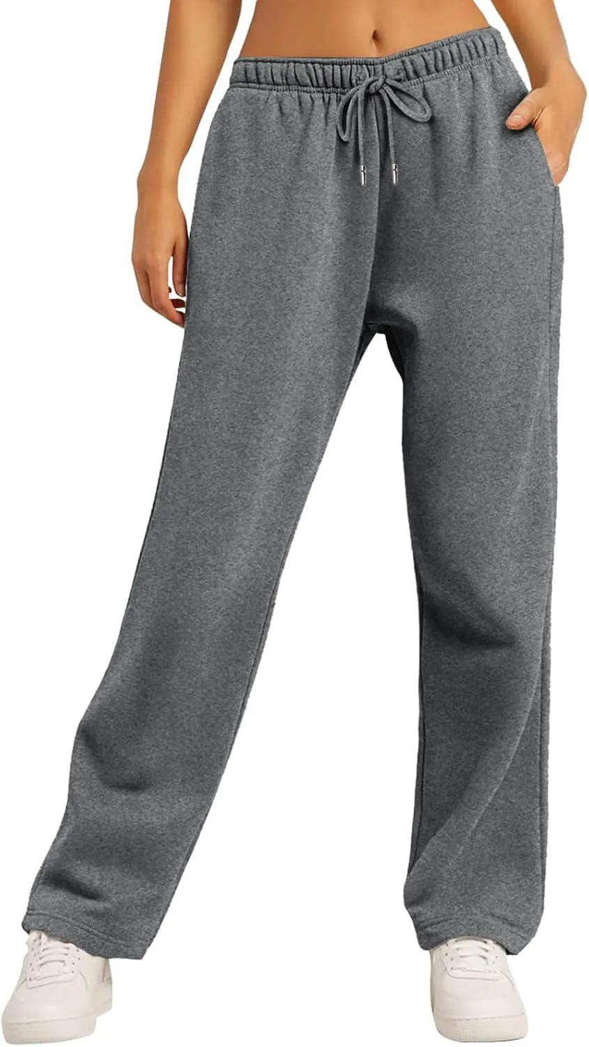 Women's Wide Leg Sweatpants Cozy Fleece Casual Jogger Pants Straight Leg Baggy Elastic High Waisted Yoga Pants