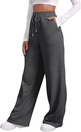 Women's Wide Leg Sweatpants Cozy Fleece Casual Jogger Pants Straight Leg Baggy Elastic High Waisted Yoga Pants
