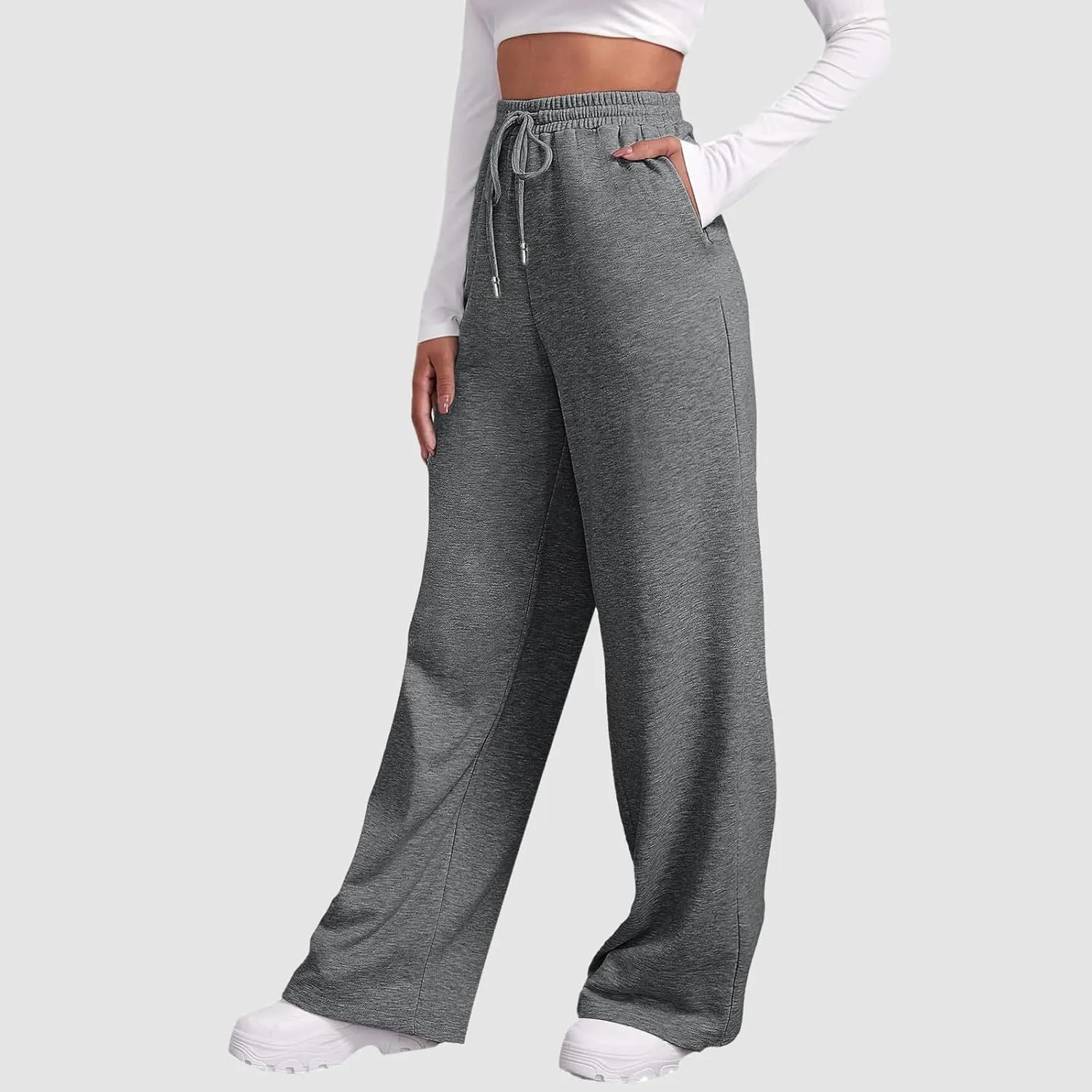 Women's Wide Leg Sweatpants Cozy Fleece Casual Jogger Pants Straight Leg Baggy Elastic High Waisted Yoga Pants