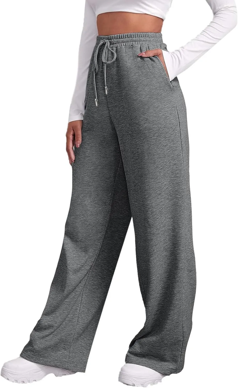 Women's Wide Leg Sweatpants Cozy Fleece Casual Jogger Pants Straight Leg Baggy Elastic High Waisted Yoga Pants