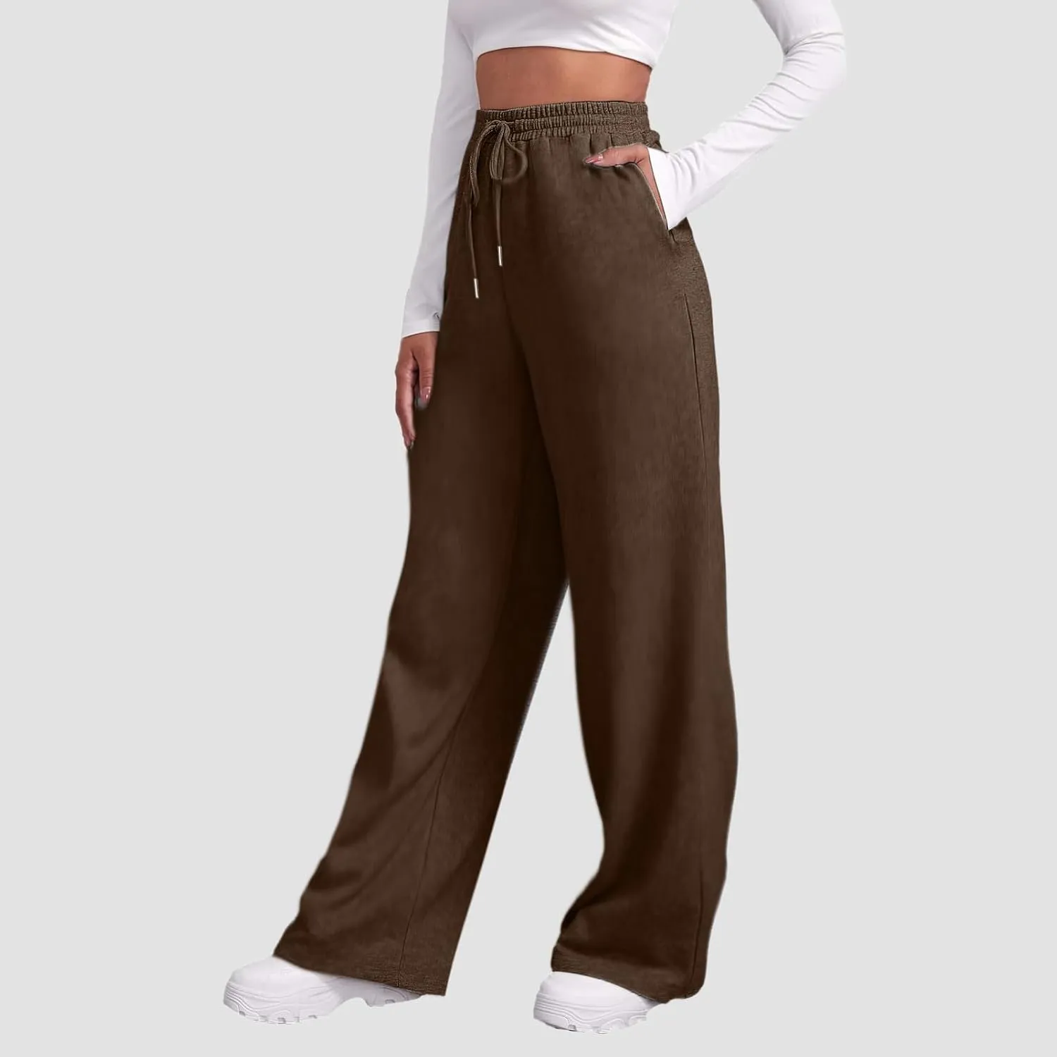 Women's Wide Leg Sweatpants Cozy Fleece Jogger Pants Straight Leg Baggy Elastic High Waisted Sweatpants Yoga Pants
