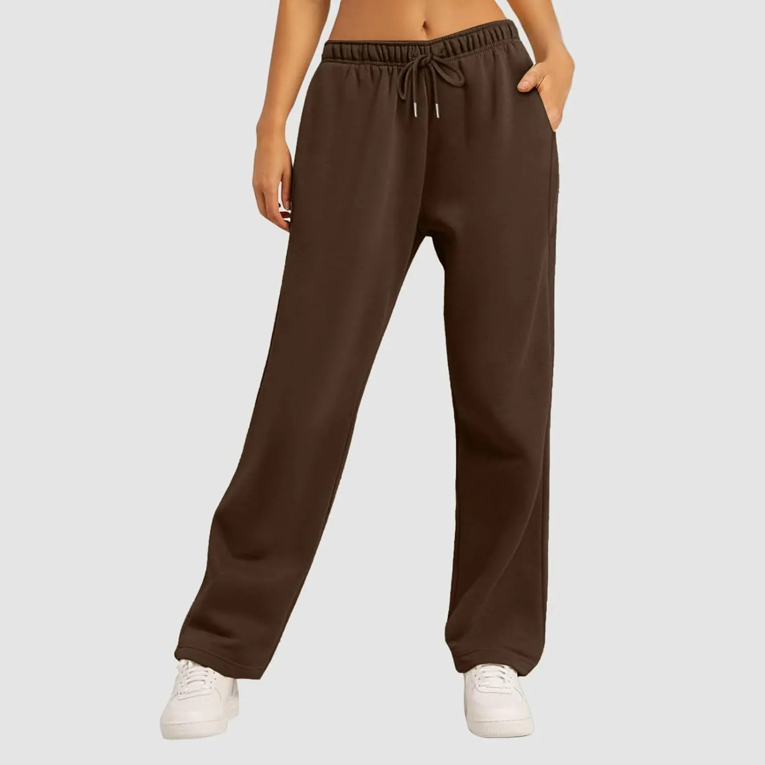 Women's Wide Leg Sweatpants Cozy Fleece Jogger Pants Straight Leg Baggy Elastic High Waisted Sweatpants Yoga Pants