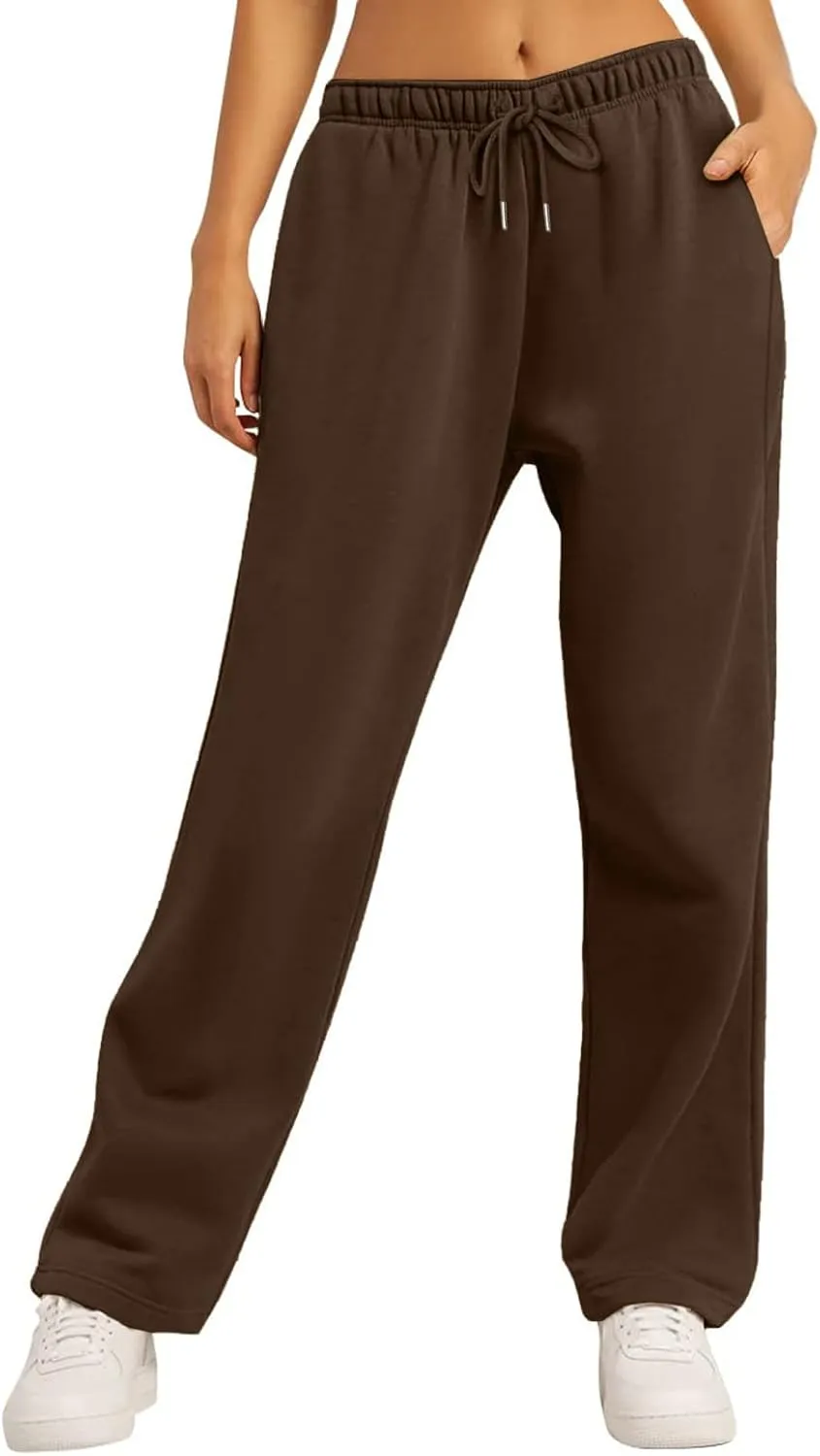 Women's Wide Leg Sweatpants Cozy Fleece Jogger Pants Straight Leg Baggy Elastic High Waisted Sweatpants Yoga Pants
