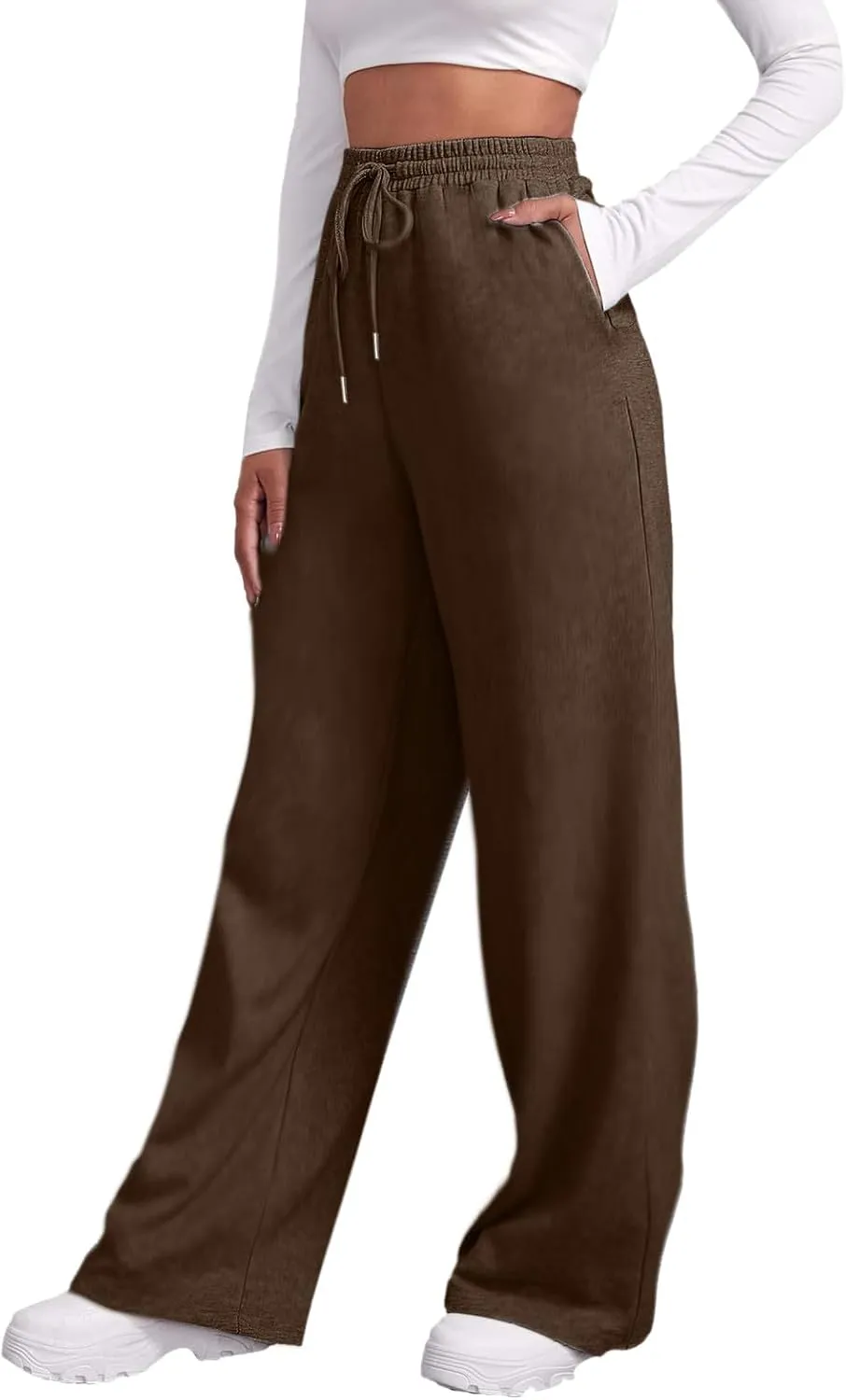 Women's Wide Leg Sweatpants Cozy Fleece Jogger Pants Straight Leg Baggy Elastic High Waisted Sweatpants Yoga Pants