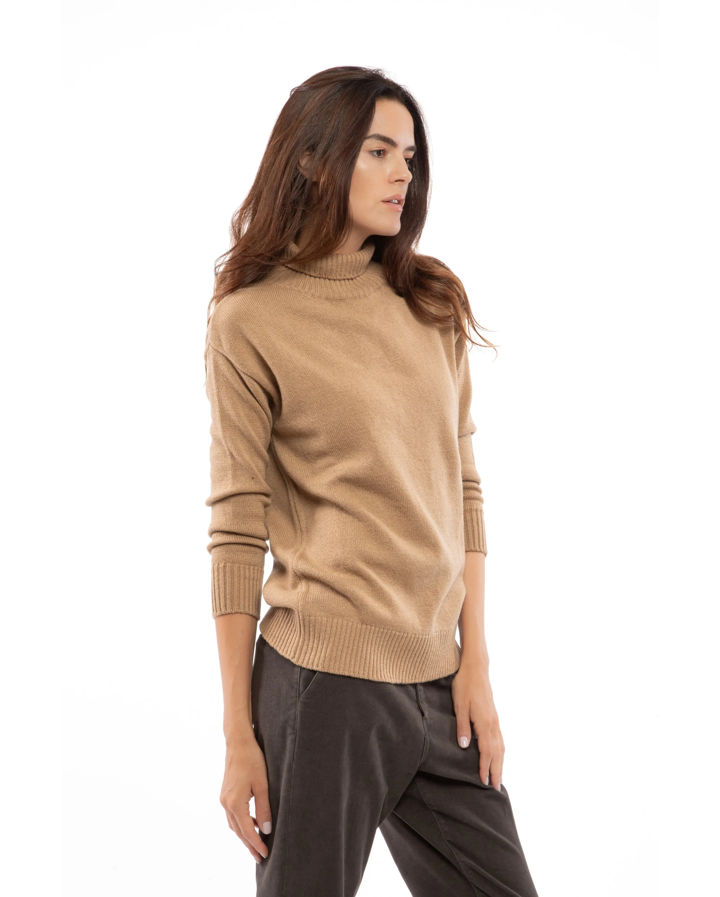 Women's Wool & Cashmere Funnel Neck Sweater Dark Gray