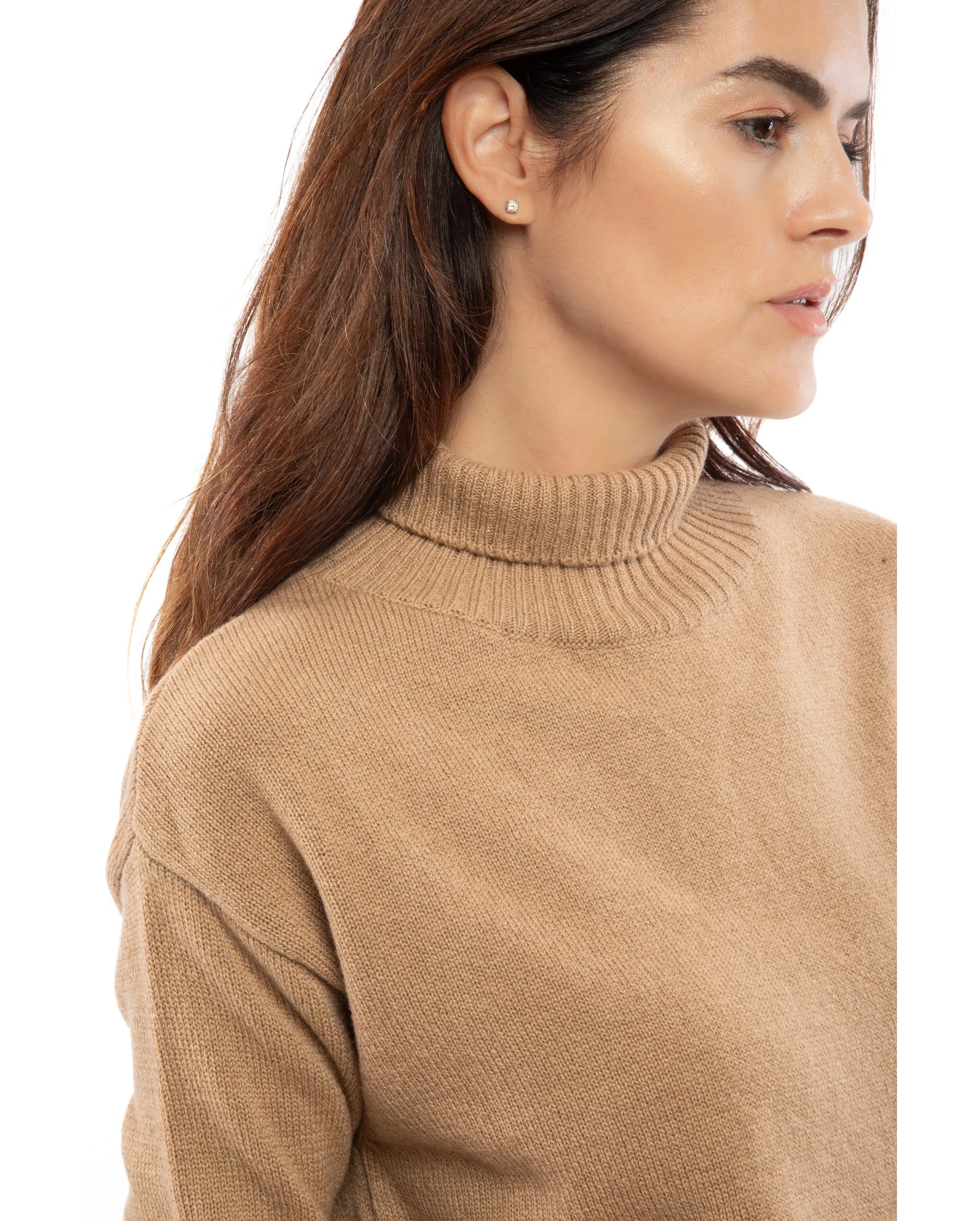 Women's Wool & Cashmere Funnel Neck Sweater Dark Gray