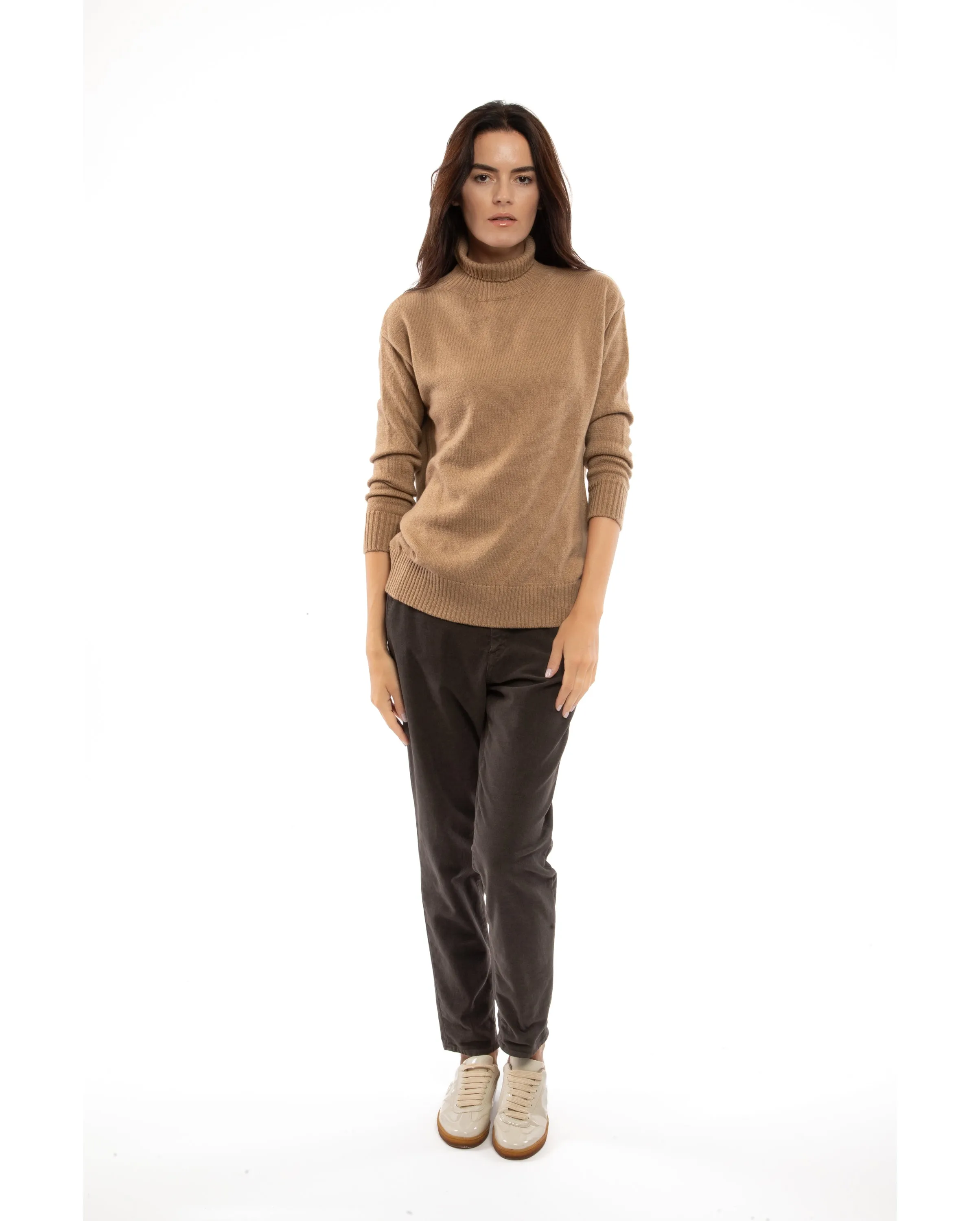 Women's Wool & Cashmere Funnel Neck Sweater Dark Gray