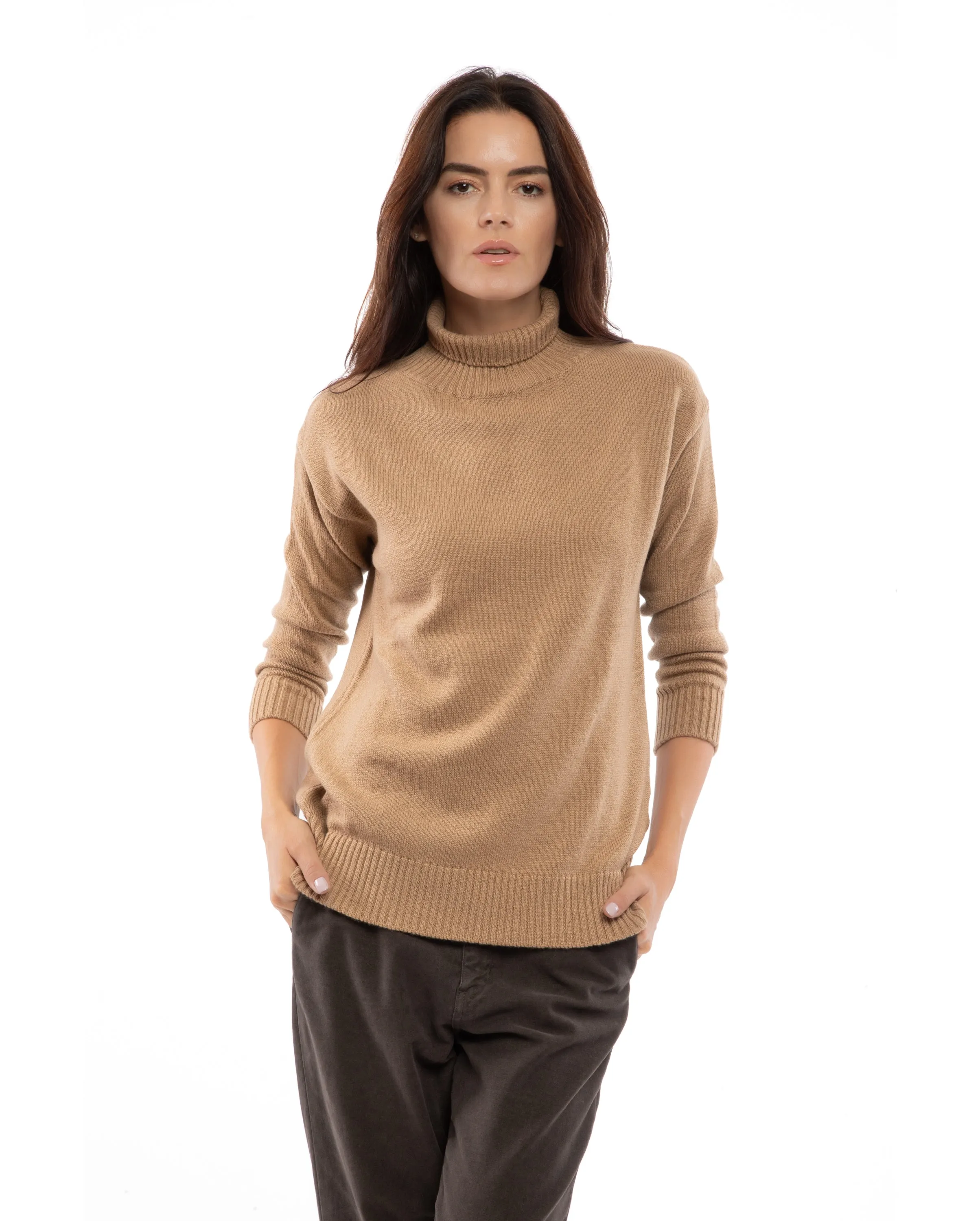 Women's Wool & Cashmere Funnel Neck Sweater Dark Gray