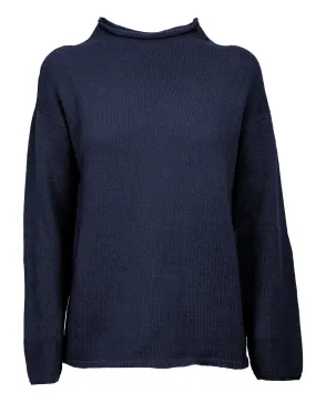 Women's Woold & Cashmere Wide Funnel Neck Sweater Night Blue