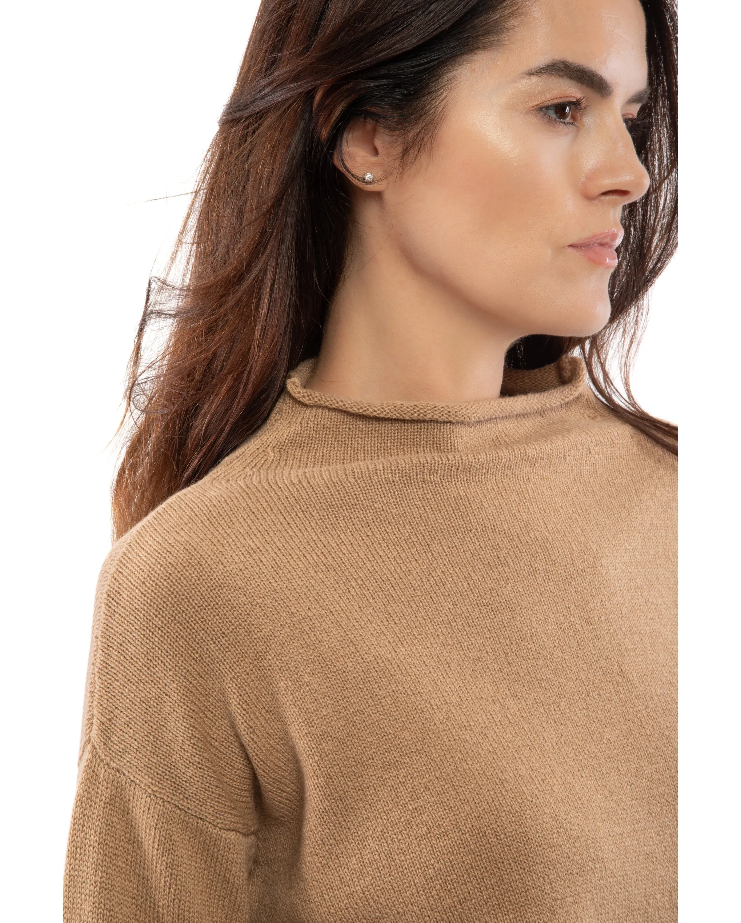 Women's Woold & Cashmere Wide Funnel Neck Sweater Night Blue